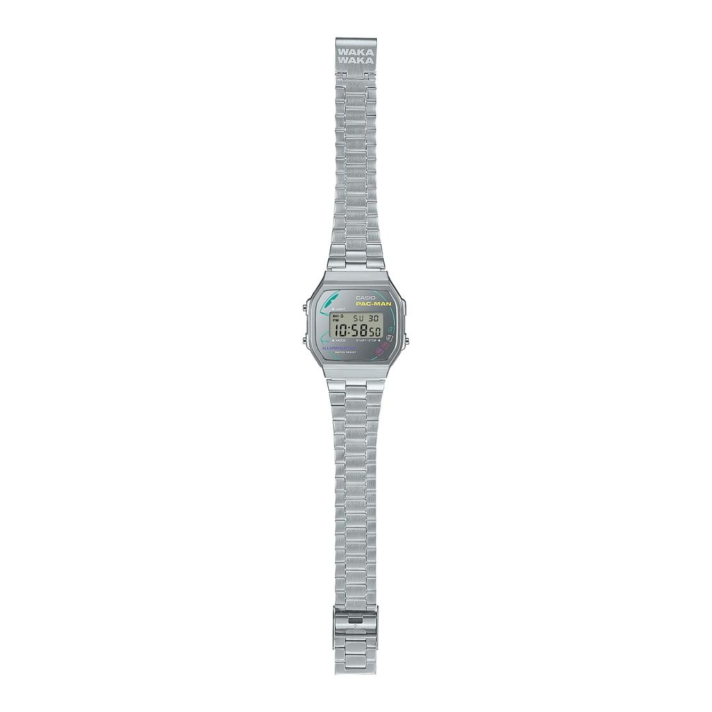 Casio Цифровые часы Vintage x Pac-Man Collaboration A168WEPC-7A Унисекс Серебристый Неоновый Ретро Дизайн