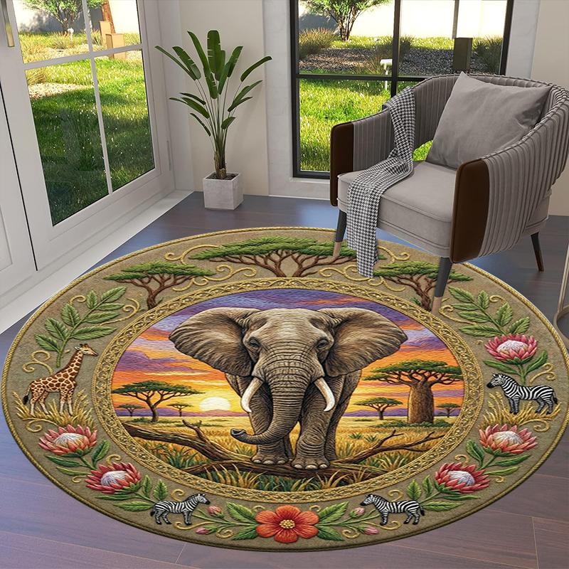 Elephant Decoration Round Area Rug,Carpet Rug for Living Room Bedroom Sofa Playroom Decor,Non-slip Floor Mat98