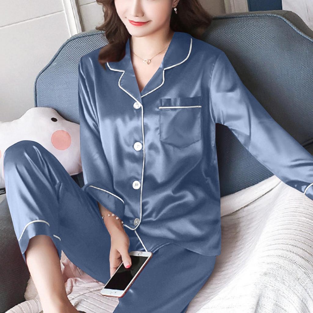 Женский повседневный кардиган с длинным рукавом, пижамный комплект, домашняя одежда из шелка, комплект из двух предметов