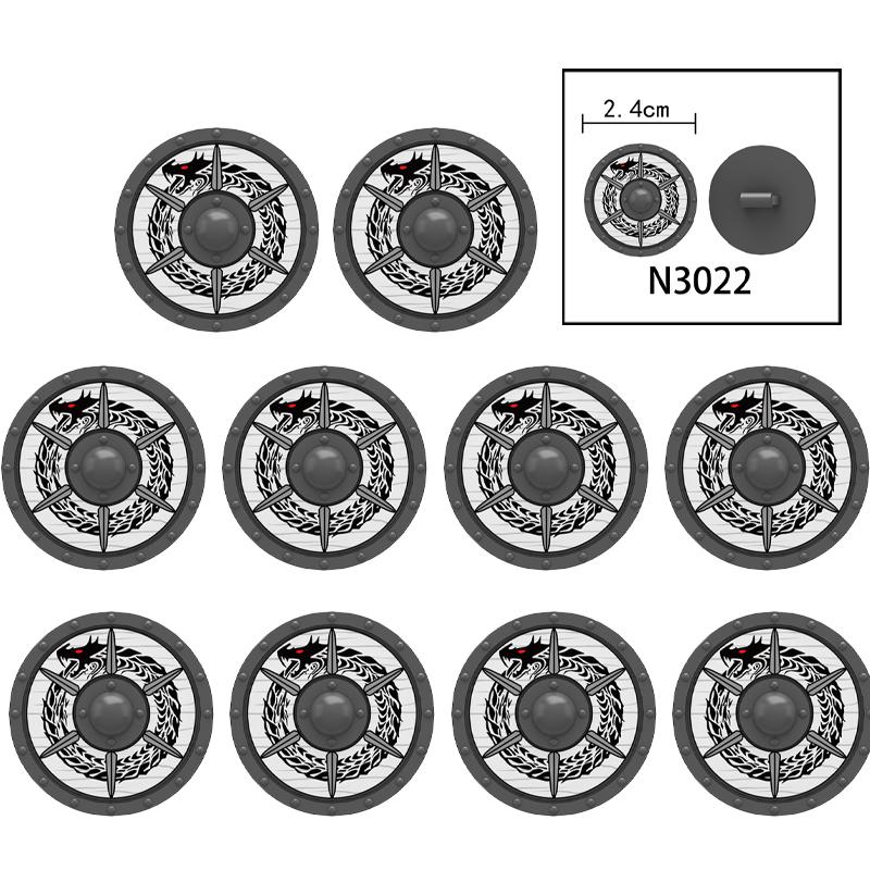 MOC Средневековый Военный Замок Оружие Римский Рыцарь Шлем Щит Аксессуары Строительные Блоки Зеленый Дракон Лев Крестоносец Кирпичи Игрушка