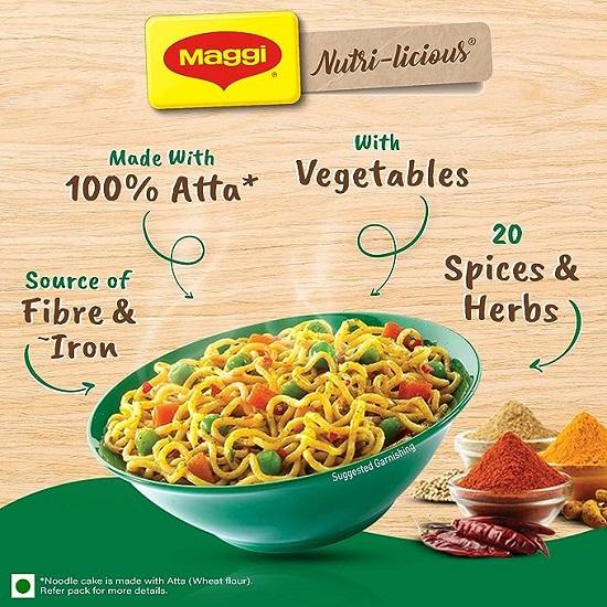 Лапша Maggi Nutri Licious Masala Veg Atta с 20 специями, упаковка 290 г, 4 шт.