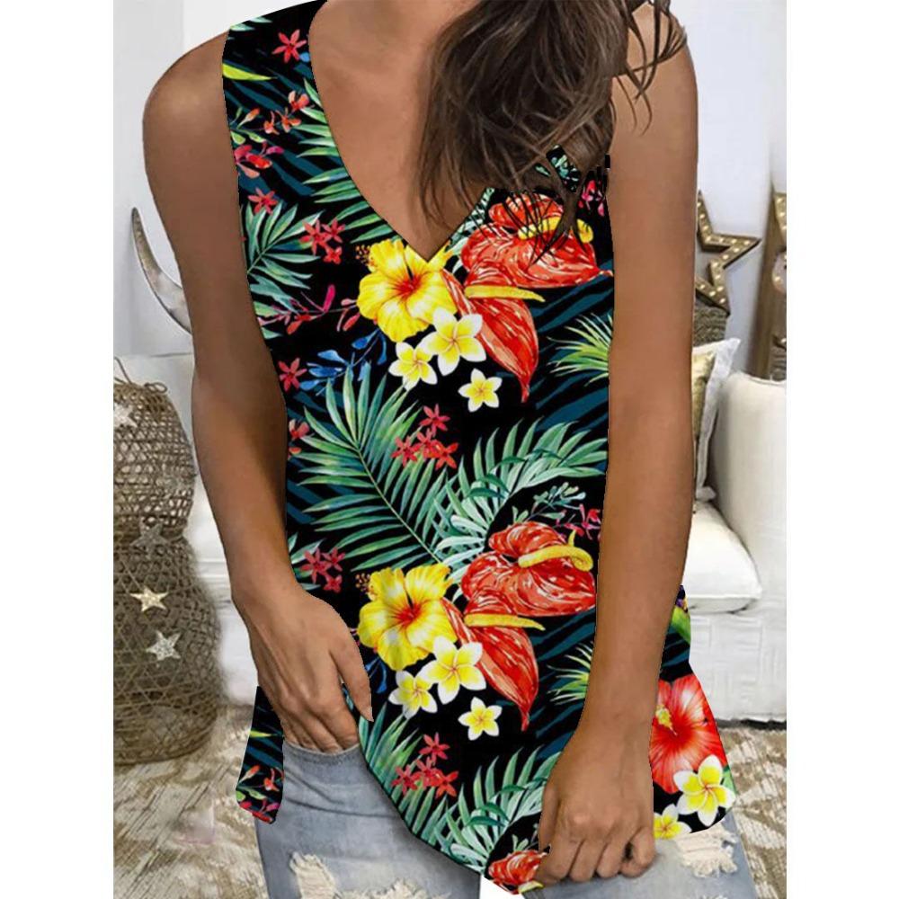 Colorful Flower Floral Tropical 3D Print Tank Top Women V-Neck Sleeveless Camisoles Off Shoulder Vest Y2k Tops Woman Clothing