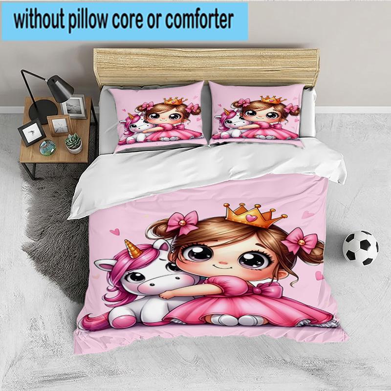 Rainbow Unicorns Garden 3PCS Bedding set,Ideal for 1pc Duvet Cover And 2pcs Pillowcases Perfect for Fan gift,Ideal for Bedroom, Dormitory