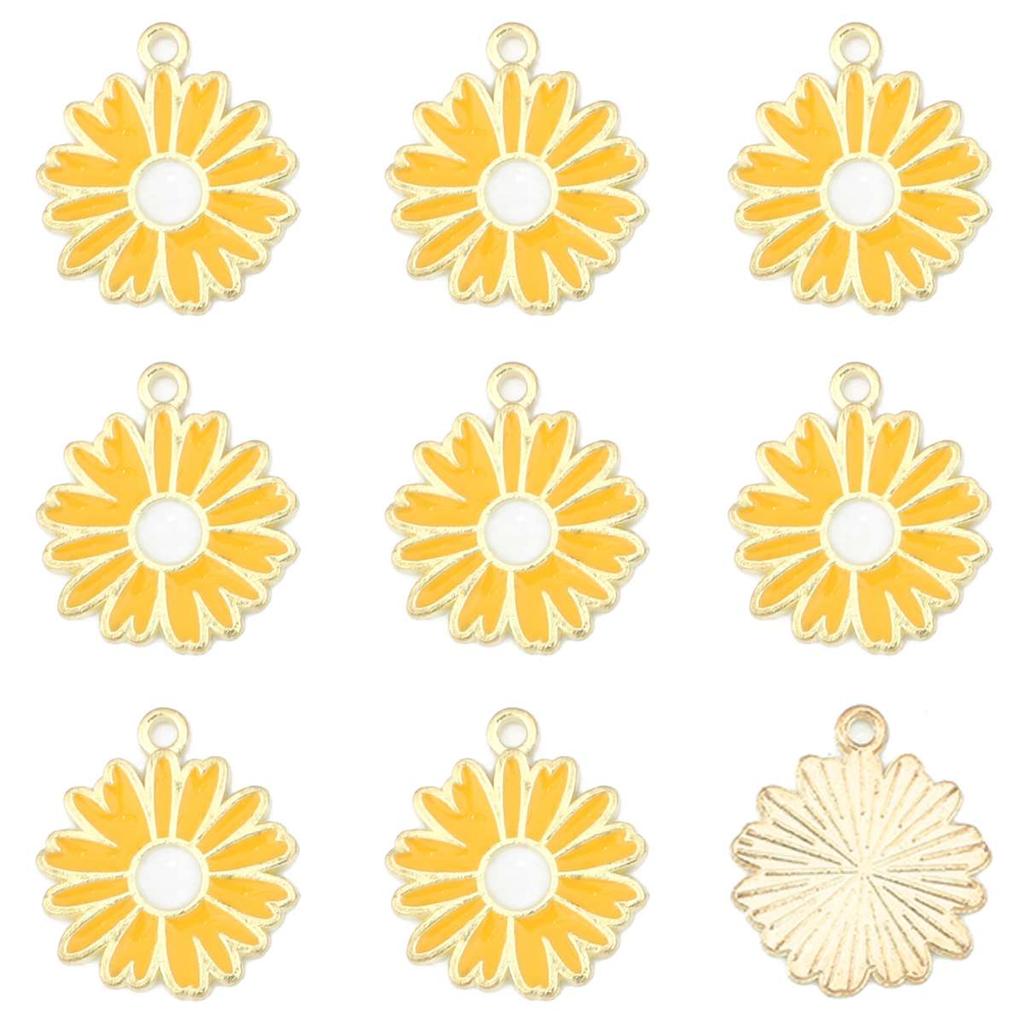 5Pcs Flower Daisy Pendant Alloy Drop Oil Charms For DIY Bracelet Earrings Making Jewelry Findings