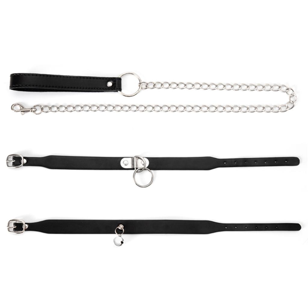 Регулируемая цепочка-ошейник из ПУ кожи с колокольчиком/О-кольцом и поводком для взрослых, шейный ремешок, захватывающие аксессуары для ролевых игр