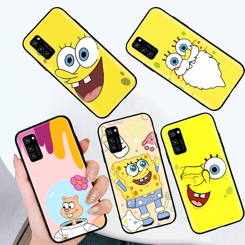 Black Case for Samsung Note 20 Lite S24 Ultra S23 A03 A05 A06 A11 A71 A15 A16 A13 A24 A25 A33 A52 A53 A50 M55 M35 Plus S-38 Cute Spongebob