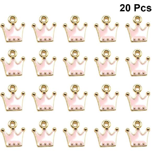 KESYOO 20pcs Crown Charm Pendants Enamel Jewelry Making Charm for DIY Jewelry Making Keychain Ornaments(Pink)