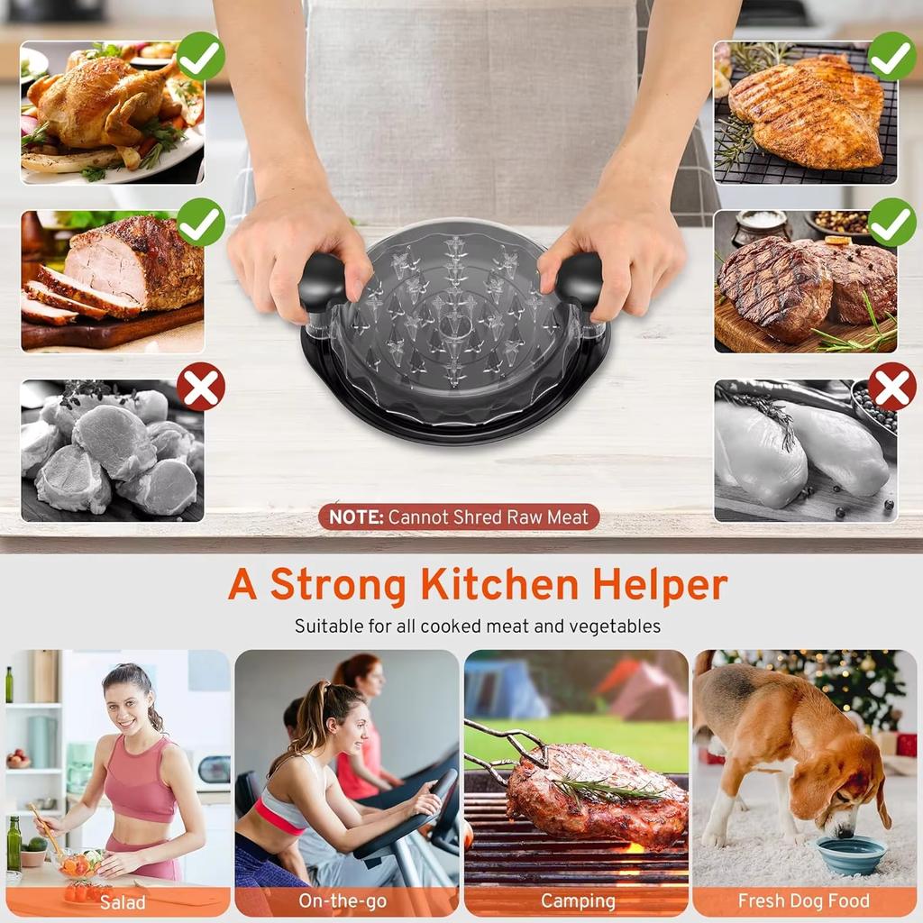 Upgrate Chicken Shredder Tool Twist with Transparent Lid Ergonomic Handle Anti-Slip Base Dishwasher Safe Cleaning Brush