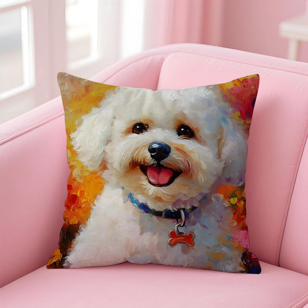 NICE CUTE Bichon Frise dog Cushion Cover Pillow Case Soft Friendly Fabric  Concealed Zipper