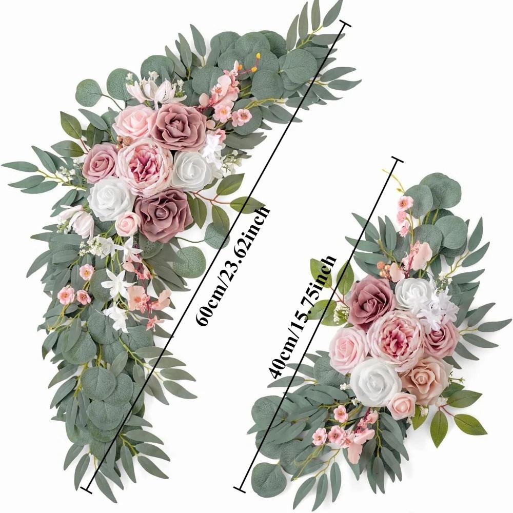 2pcs Artificial Crescent Flower Swag Wedding Arch Decor Fake Floral Finished for T Stage Road Lead Party Ceremony Event Supplies