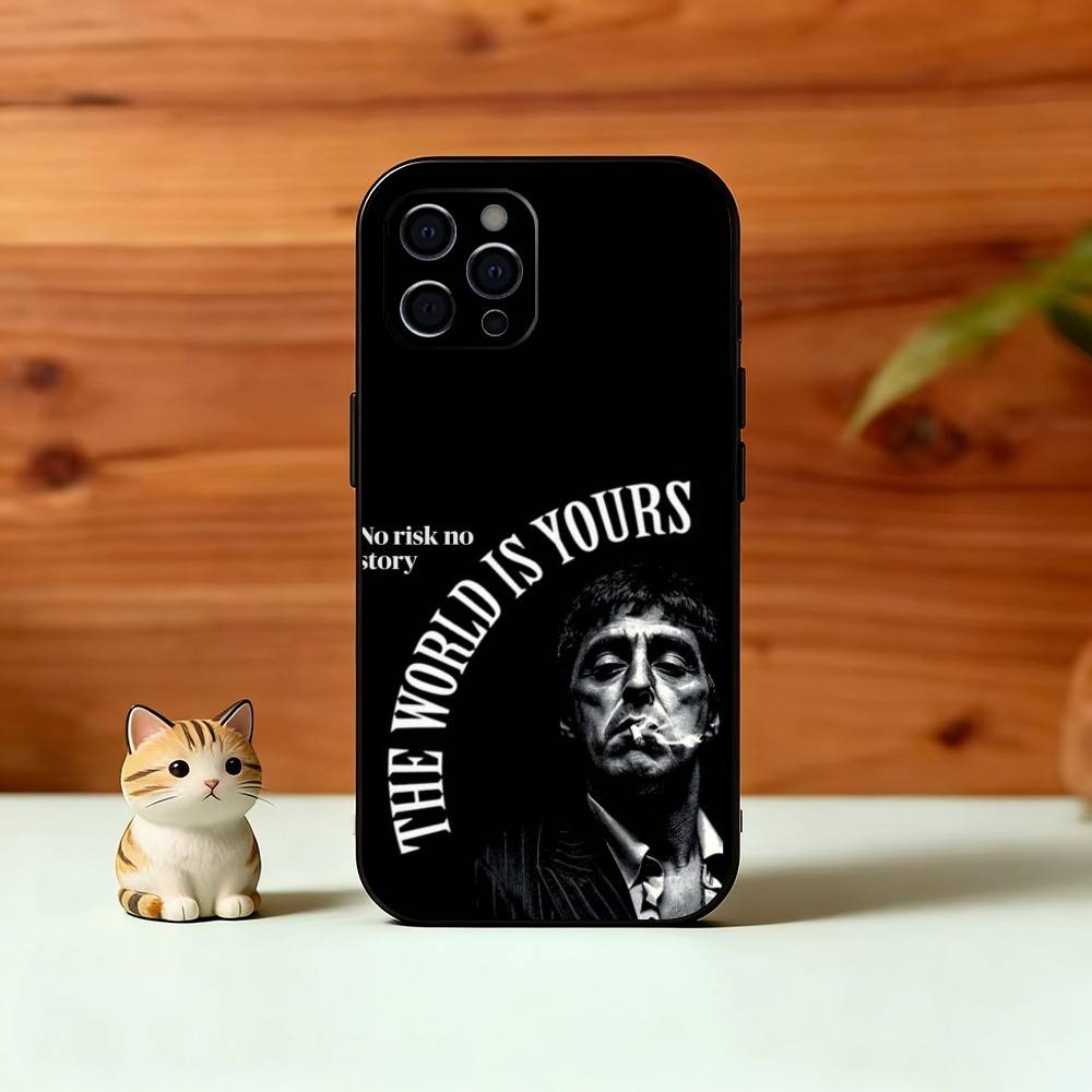 Чехол для телефона S-Scarface T-Tony для iPhone 17,16,15,14,13,12,11 Plus,Pro Max,XS, Мягкий силиконовый черный чехол