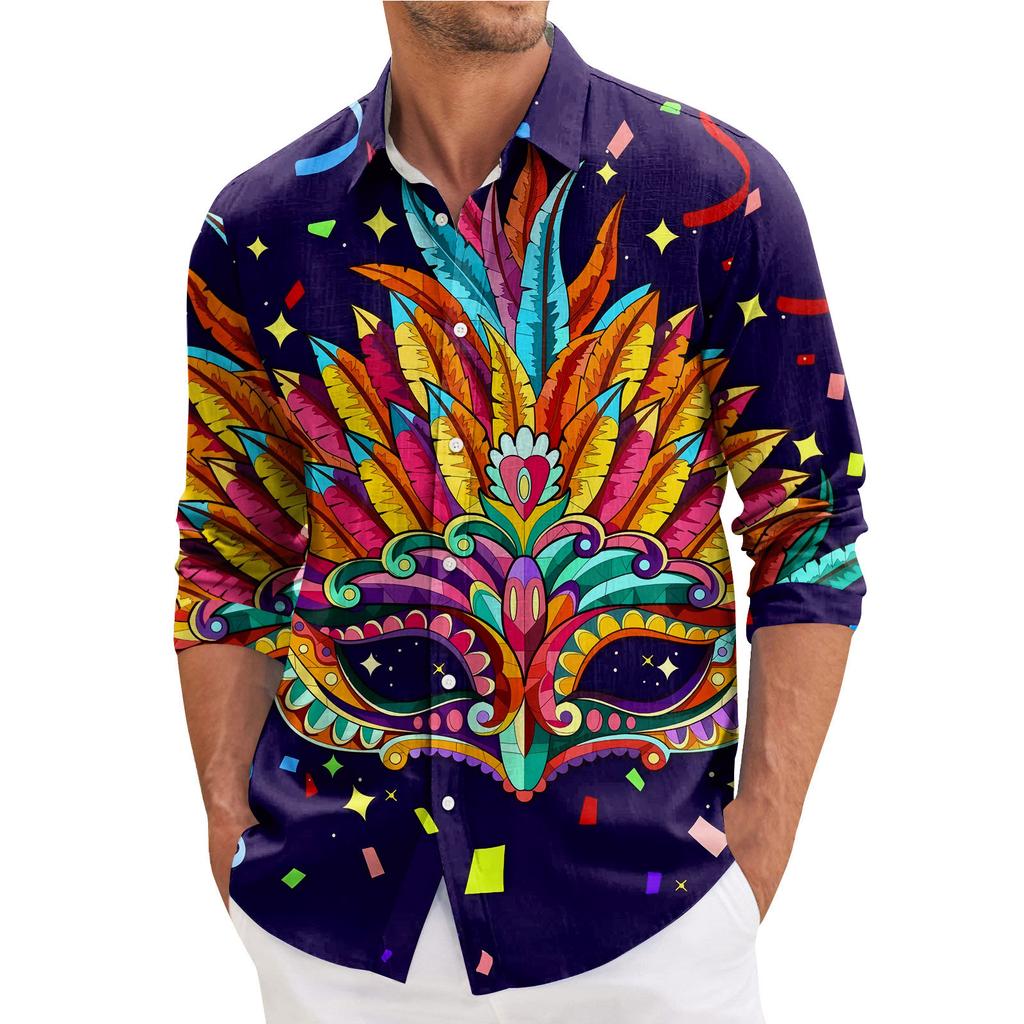 Мужская весенняя повседневная свободная рубашка с длинным рукавом с принтом Мужская рубашка