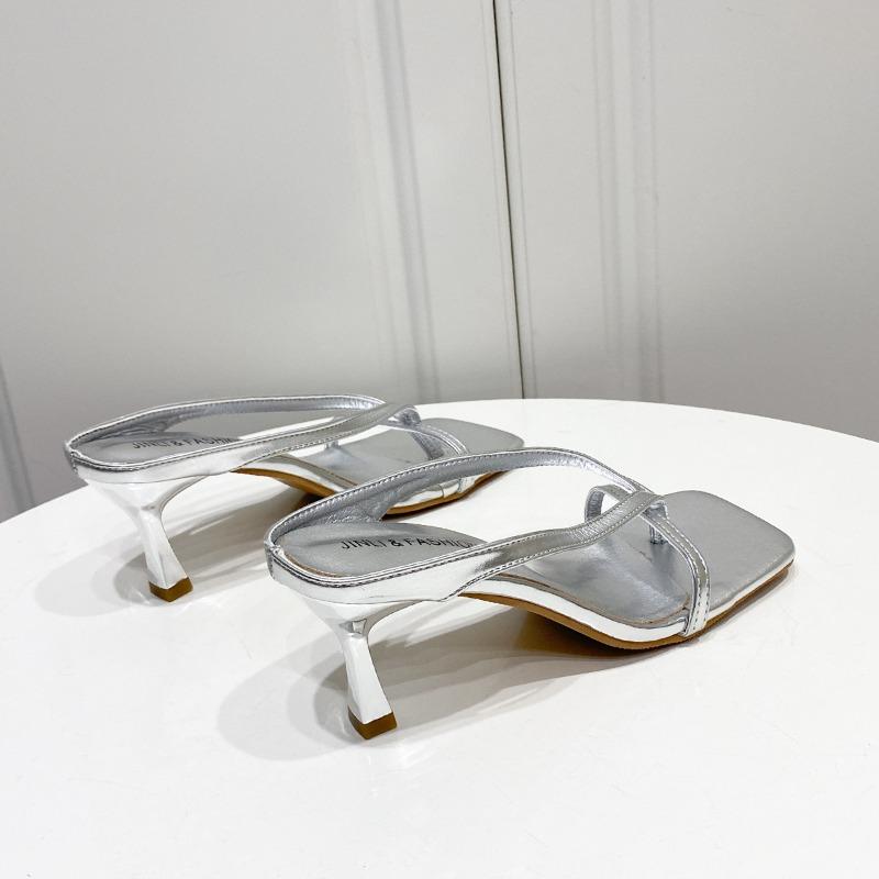 2024 Новые Туфли Женские Щипковые Носки Квадратные Носки Женские Тапочки Летние Однотонные Платья Шпильки или Тонкие Каблуки Тапочки Большого Размера 42