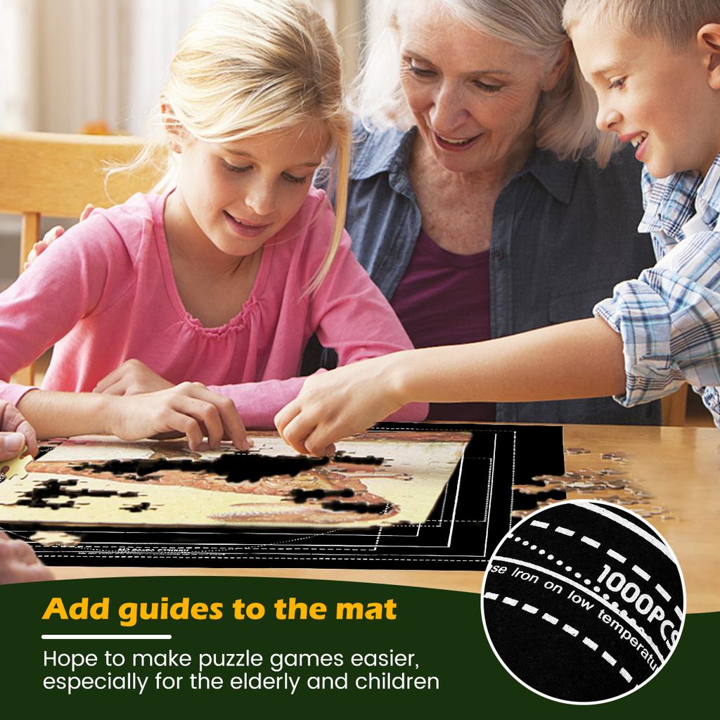 Jigsaw Puzzle Mat Roll Up, No Creases Saver Pad Up To 2000 Pieces, Large Puzzle Matte Rollup with 6 Sorting Trays 1 Storage Bag