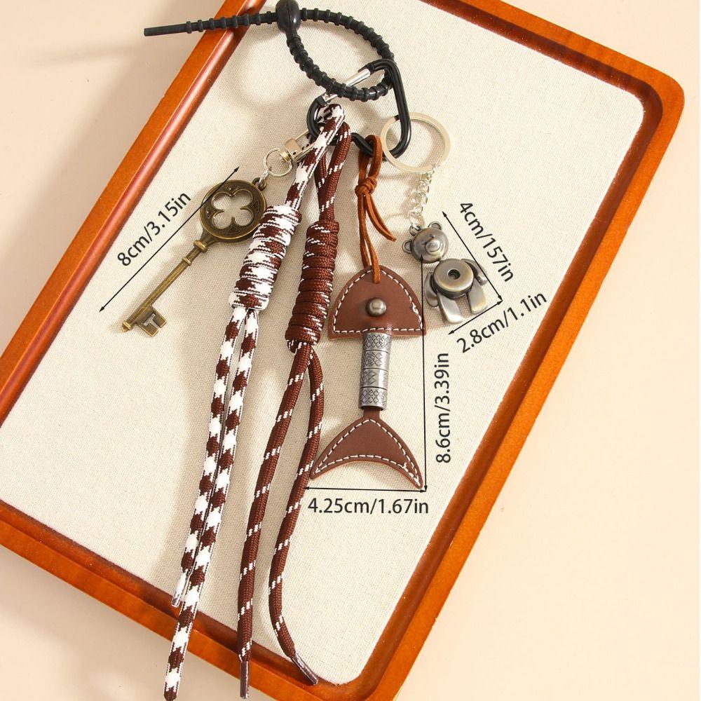Handmade Vintage Bear Key Pendant PU Leather Woven Ropes Keyring  Jewelry Accessories