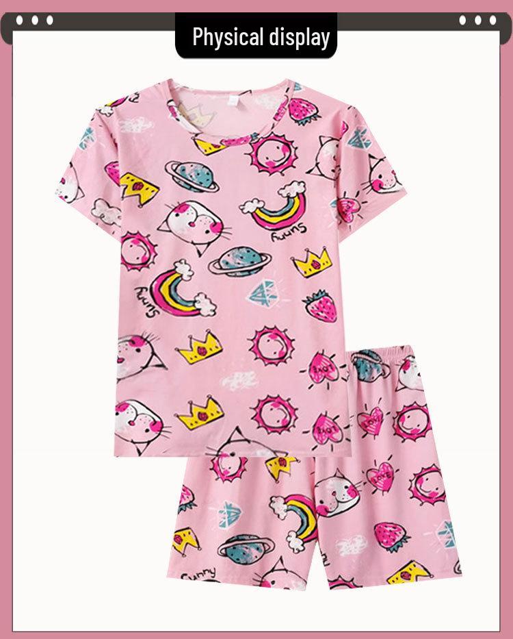 Женский летний мультяшный пижамный комплект - Милый корейский стиль Рождественская пижама с коротким рукавом и шортами
