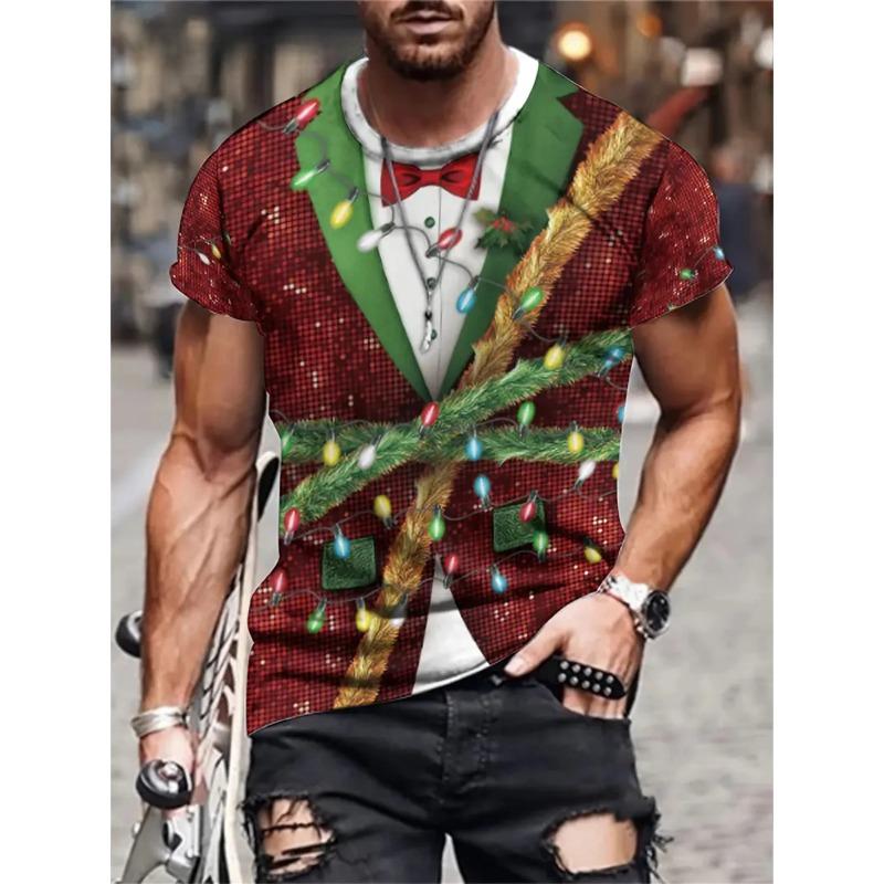 Рождественская мужская футболка с 3D-принтом, повседневные футболки с коротким рукавом, уличная мода, свитер с круглым вырезом, мужская свободная футболка