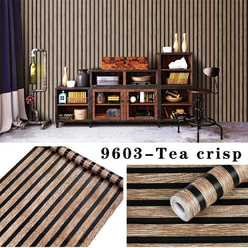 45cmX10m Wood Stripe Wallpaper Background Wall Desk Cabinet Refurbished Stickers Waterproof Wallpaper