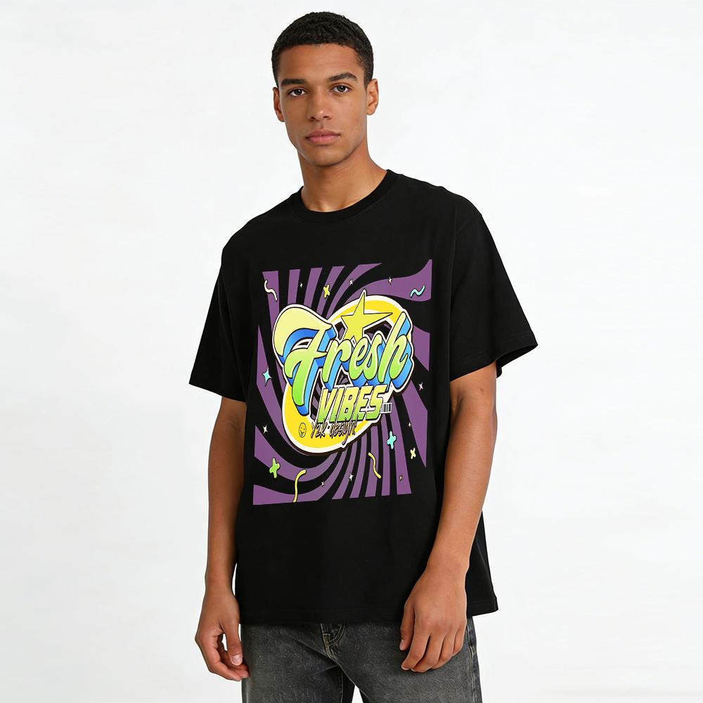 Y2K Style Fresh Vibes Graphic Tee Retro Trendy Colorful Print Casual Short Sleeve T-Shirt for Women Pure cotton T-shirt