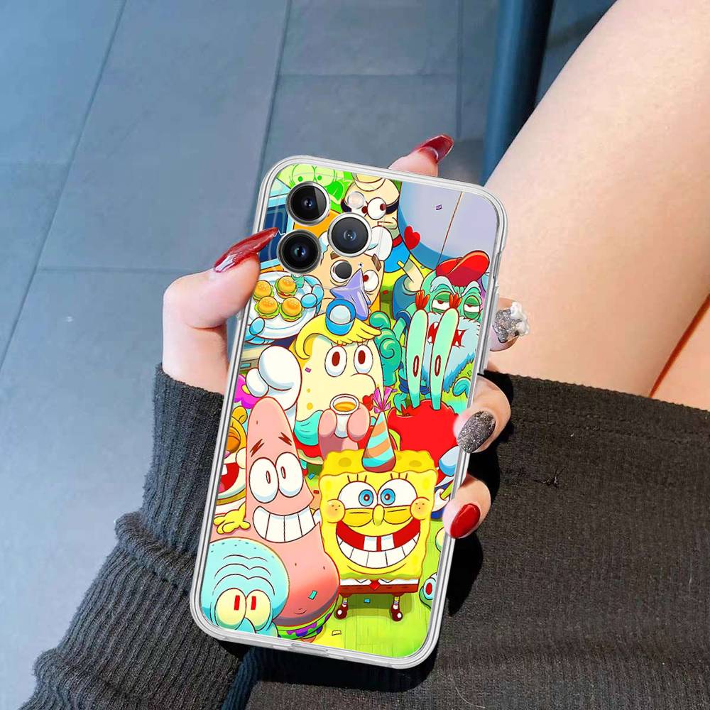 Мультяшный Милый S-Губка Боб Аниме Чехол для Телефона Для IPhone 11 13 16 12 17 14 15 Pro Max Plus Мягкая Прозрачная Задняя Крышка Coque