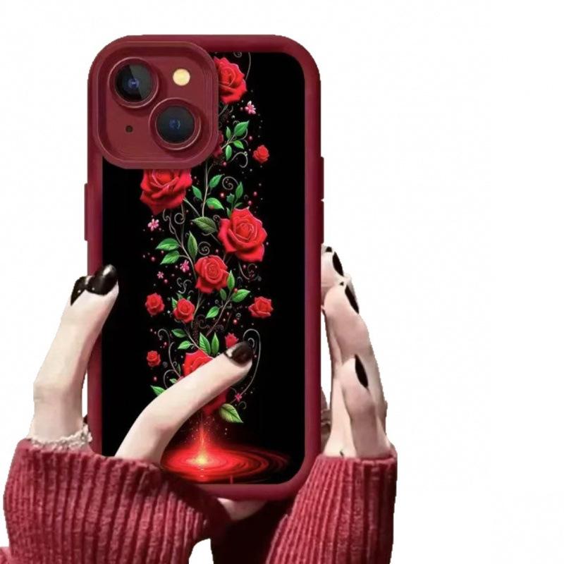 Элегантный красный чехол-роза для моделей Apple 16/15/14 Pro/15 Pro Max/13/12