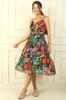 Rope Strap Waist Belted Mixed Floral Patterned Lined Pleated Skirted Chiffon Dress