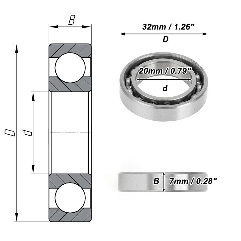 Motoforti 6804 Deep Groove Ball Bearings P6 20x32x7mm Lubricated Bearings Open Type Silver Tone Scooter Skateboard Wheel