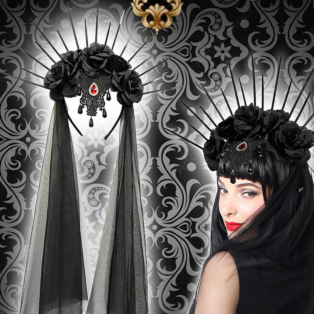 Gothic Rose Crown Headband for Festival Costume Hairband LolitaStyle Role Play Party Props Women Punk Headwear