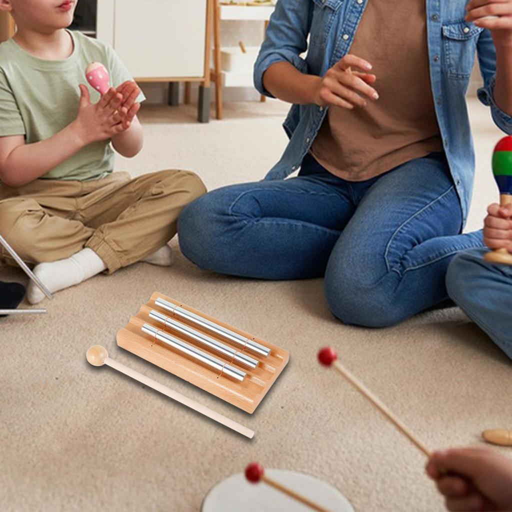 Hand Chime with 3 Tone Bell Percussion Instrument Aluminum Bar Musical Toy Wind Chime for Classroom Prayer Mindfulness School