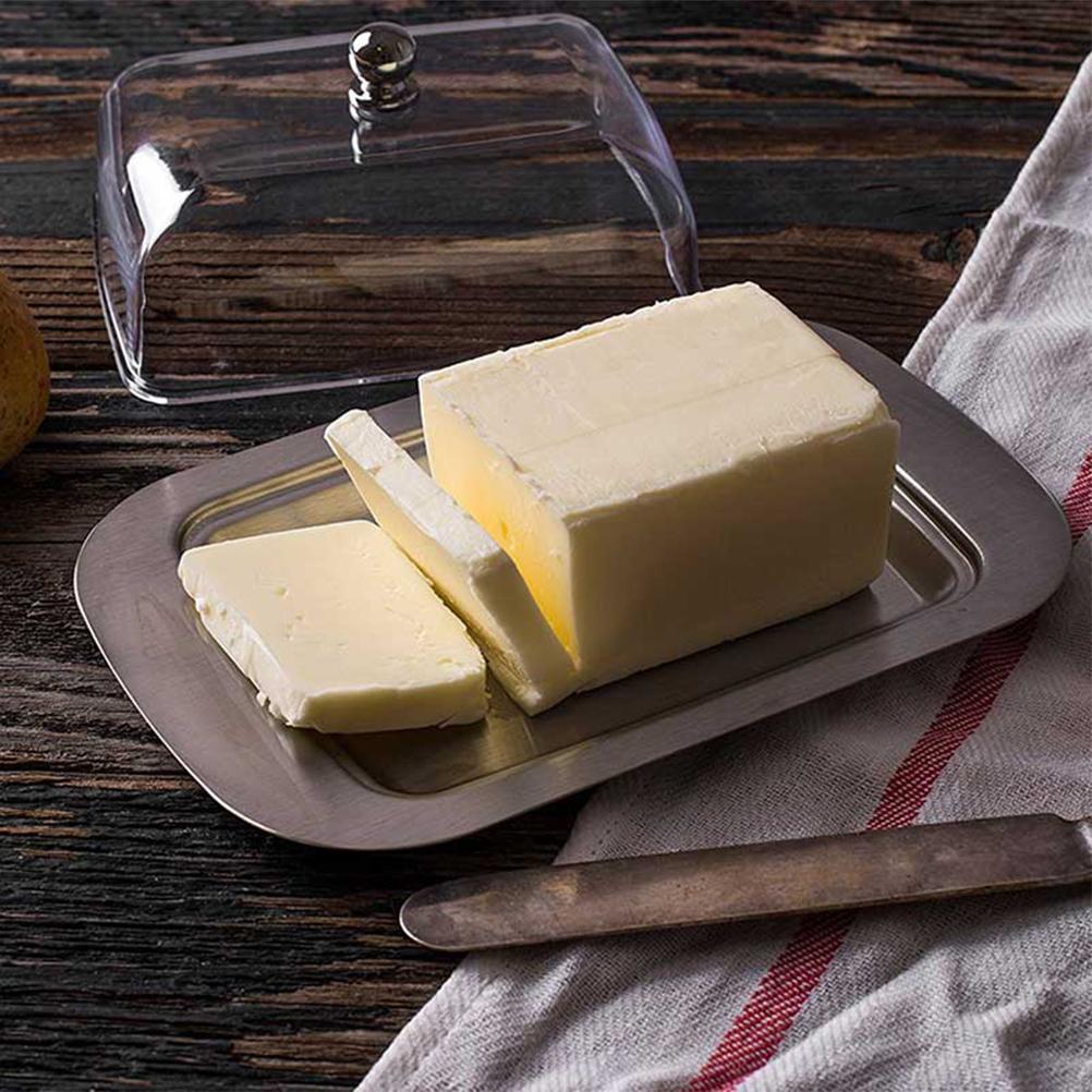 Блюдо для масла из нержавеющей стали Блюдо для хранения продуктов питания с прозрачной герметичной крышкой