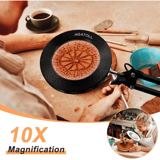 10X Magnifying Glass with Light and Stand, Remote Control Desk Magnifying Glass with Light- Stepless Dimming Craft Magnifying Lamp Hands Free