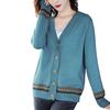 Autumn and Winter Women's Sweater Cardigan Jacquard V-neck Fresh Knitted Sweater Women Cardigan Outer Long Sleeve Tops Loose Jacket
