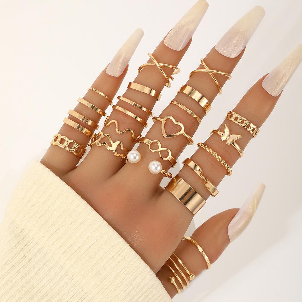 TEMU hot sale new luxury micro-inlaid zircon set ring European and American women's bow set ring set