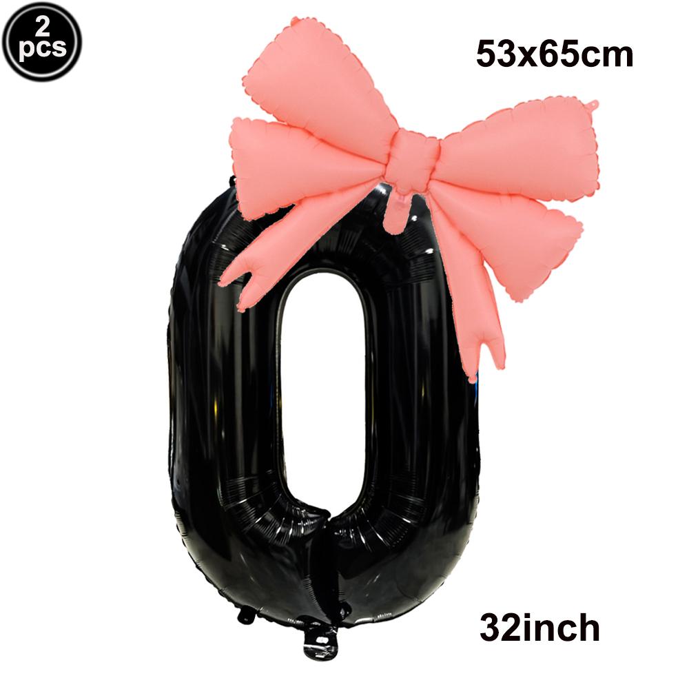32inch Aluminum Film Black Bow Number Balloons Ribbon Bows Balloons for Birthday Decoration Supplies Anniversary Number Balloons