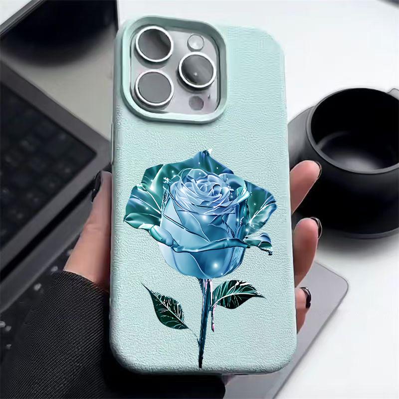 Синий кристально-розовый узор кожаный текстурный чехол для телефона iPhone 16 Pro 15 14 13 12 Pro Max 11 ударопрочный мягкий матовый тонкий чехол из ТПУ