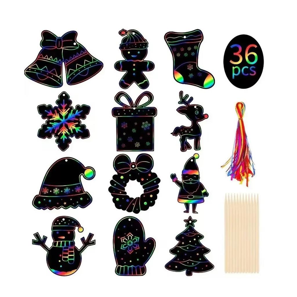 36 шт. Подвеска в виде снеговика на рождественскую елку для детей, цветная бумага для скретч-бумага своими руками, креативная бумага для рисования граффити