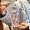 500 мл/16 унций Милая стеклянная кружка-термос с бантом Летняя бутылка для воды Бант с крышками и соломинкой Кофейные чашки для бабл-чая Кофе со льдом Стакан для сока