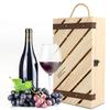 Red Wine Box Wooden Slanted Bar Wine Gift Box Holder with Handle Rope for 2 Bottles of Wine