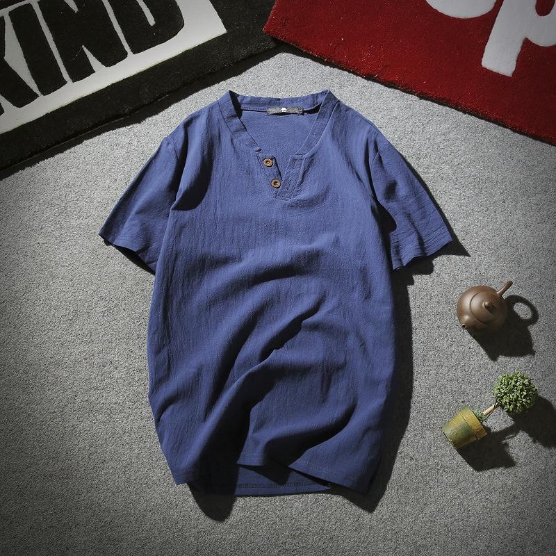 Exquisite 2018 Summer Japanese Linen Short-sleeved T-shirt For Men With Retro Appeal