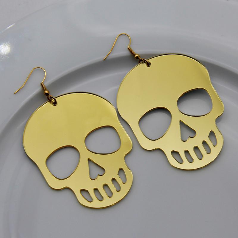 Новые модные золотисто-серебристые акриловые серьги-подвески с изображением черепа для женщин, серьги с головой скелета, ювелирные изделия, подарок на Хэллоуин