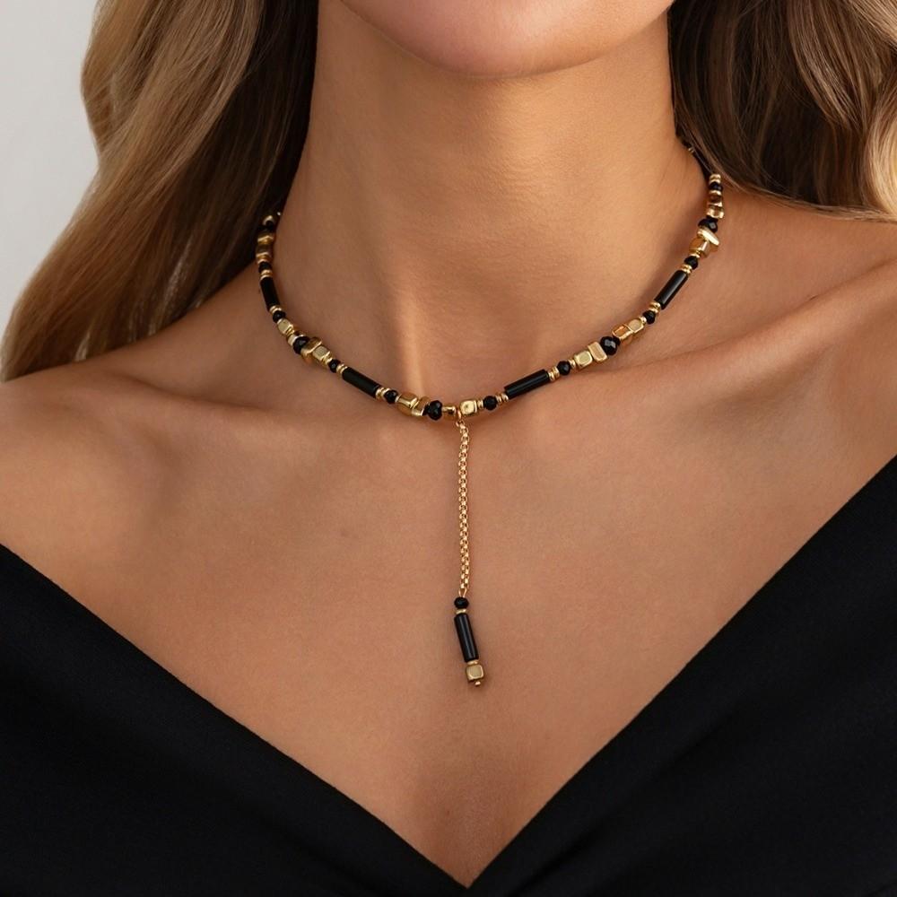 Irregular Stone Shape Tiger Eye Stone Necklace Y-Shaped Pendant Tassel Necklace Jewelry Accessory