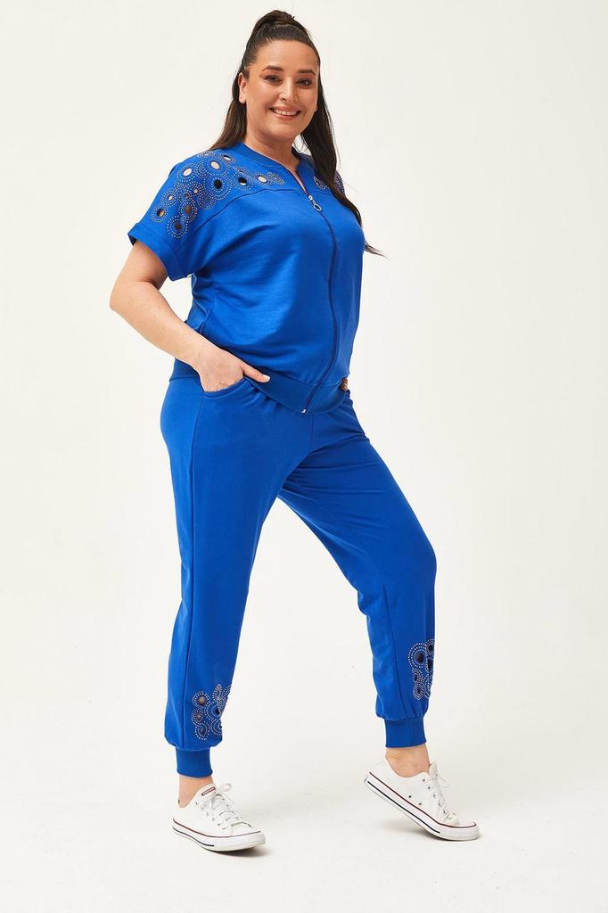 Женский модный комплект спортивного костюма большого размера, большой размер, прозрачный летний комплект с каменным принтом, зеленый спортивный костюм с короткими рукавами