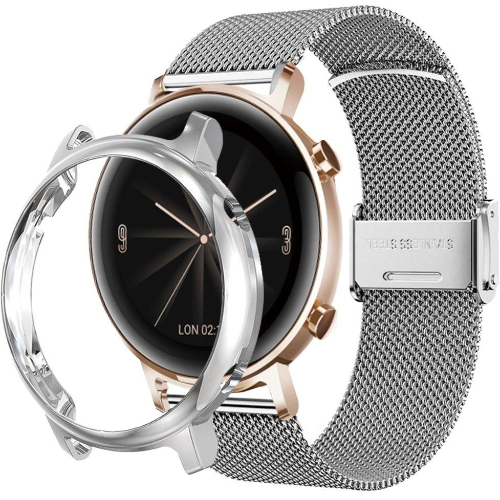 Milanese Bracelet + Case with Screen Protector for Huawei Watch GT 2 42mm, Silver