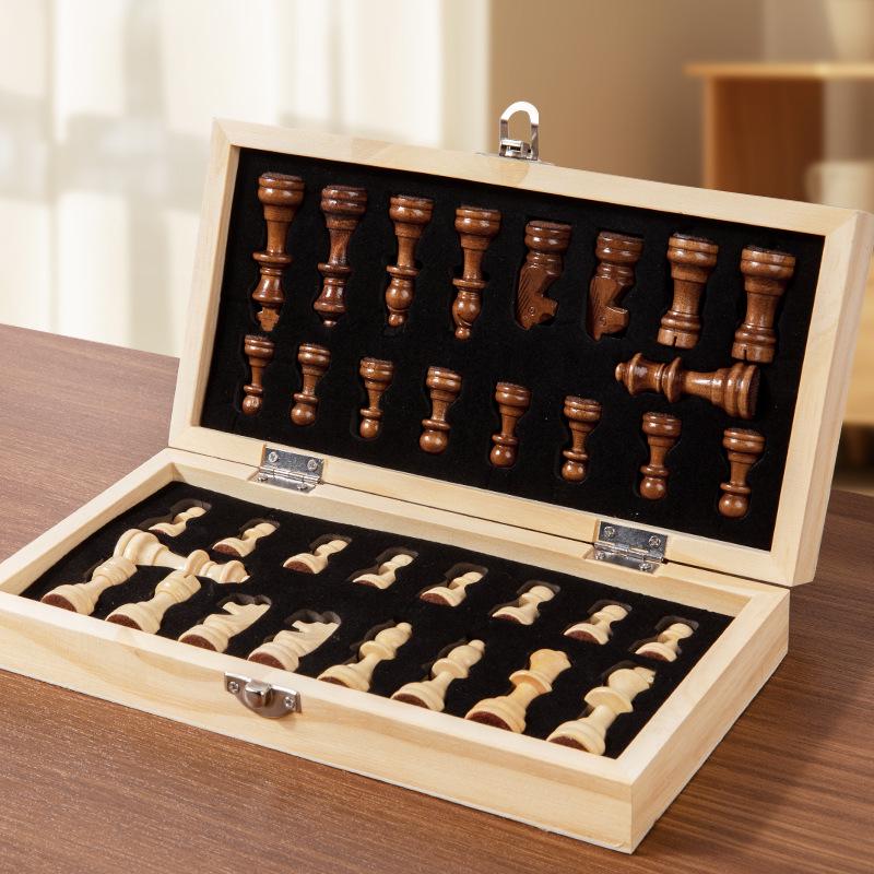 Solid Wood Magnetic Folding Chess Set with Double Queens for Students and Children.