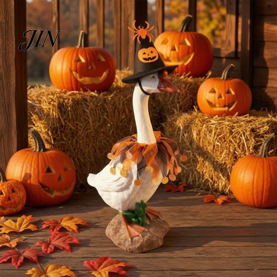 Halloween Porch Decor Costume 1 Set Goose Outfit, Lawn Festive Clothes with Pumpkin Spider Pointed Elements Hat, for 23 Inch Statue Outdoor