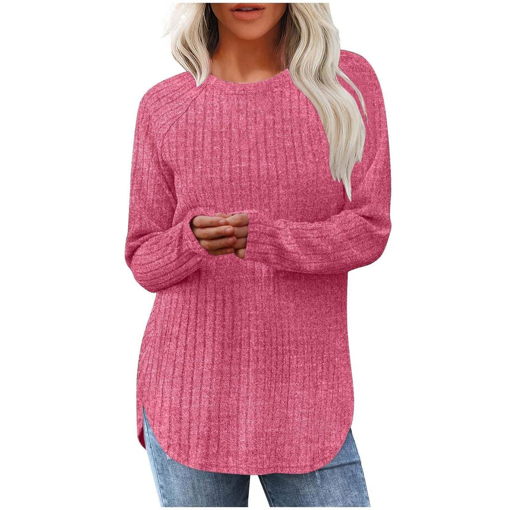 Свитшоты для женщин с длинным рукавом и круглым вырезом, пуловеры, повседневные однотонные туники, топы