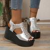 Fashion Casual Basic High Heel Rubber Sandals for Women 2024 New Hot Sale Summer Wedges Ladies Shoes Solid Zipper Pu Women's Sandals