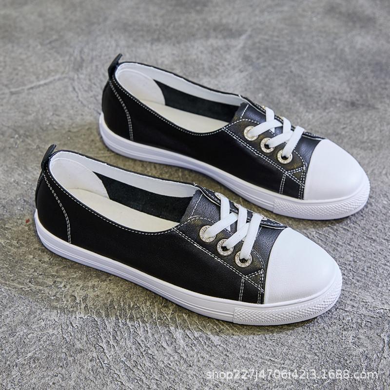 Fashion Leather Low-Cut White Shoes for Women 2025 Spring New Student Versatile Slip-on Lazy Flat Large Size Women's Shoessg54