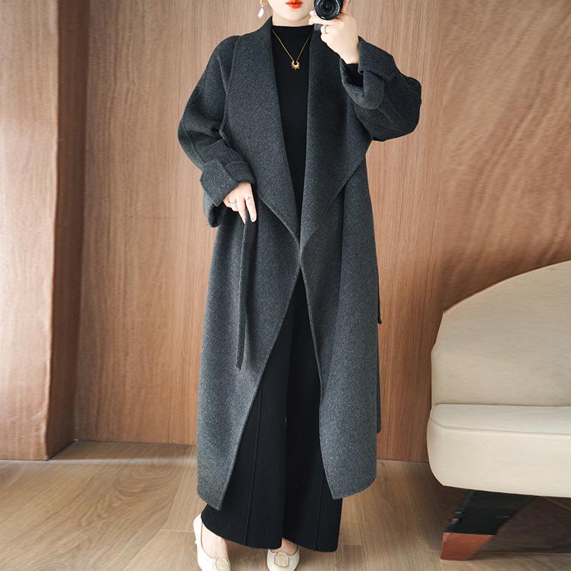 Women's Long Angora Red Double-Faced Cashmere Overcoat - 2025 Autumn/Winter Collection.