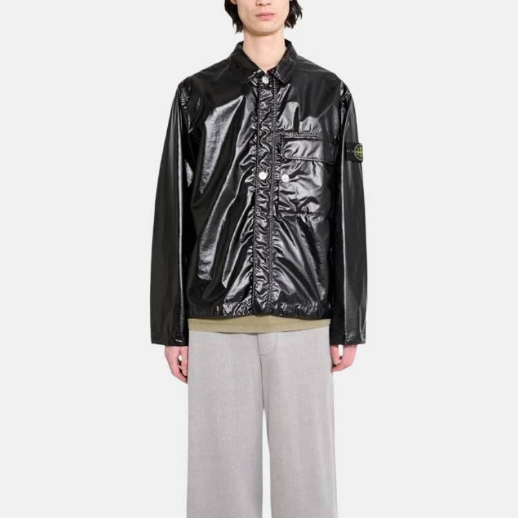 STONE ISLAND Однотонная куртка с воротником поло, однобортная, с длинными рукавами, мужские куртки, черная K1S1512000-01S0022-V0029